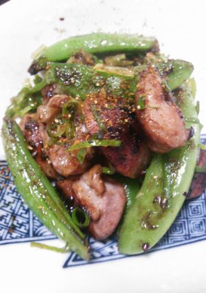 砂肝とスナップエンドウの七味焼き-レシピのメイン写真