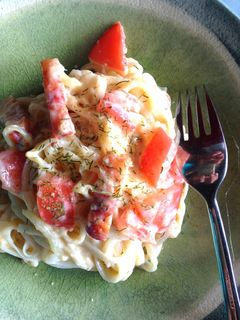 トマトの豆乳うどんカルボナーラ♬-レシピのメイン写真