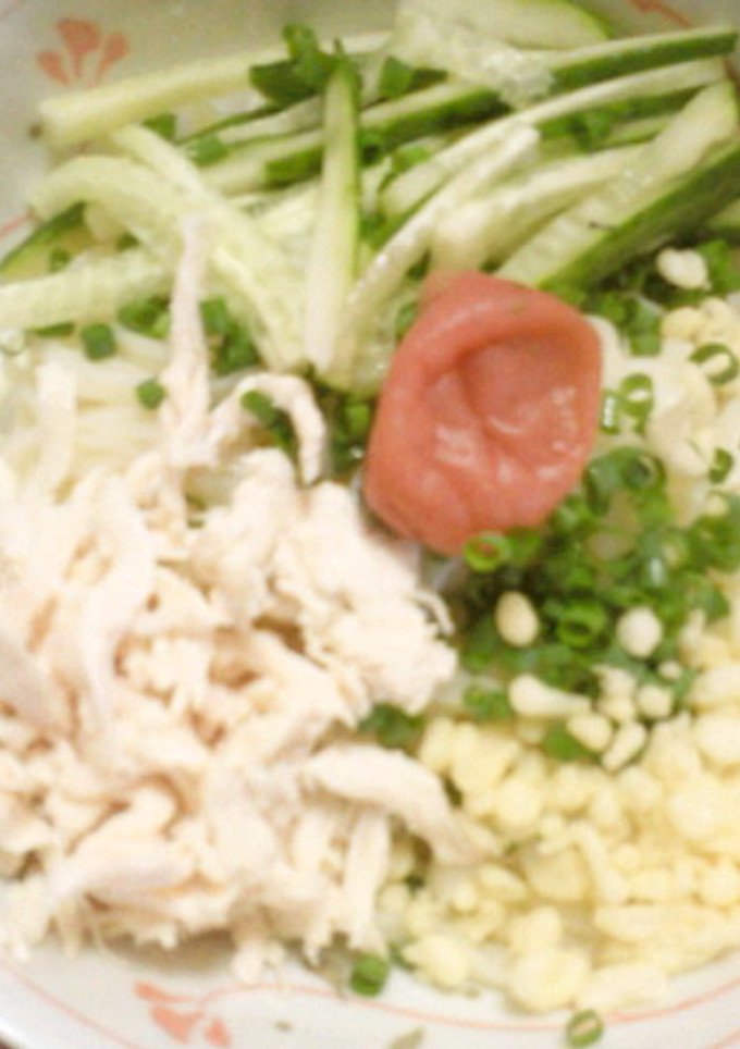 梅とささみのさっぱり冷たいたぬきうどん-レシピのメイン写真