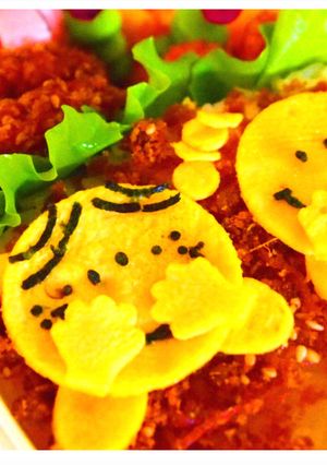 薄焼き卵でミスターメンリトルミスのお弁当-レシピのメイン写真