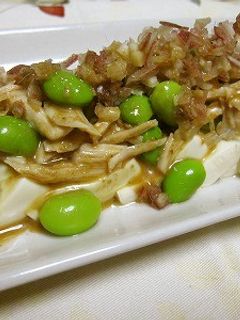 ポン酢(柚子まろか)でささみ&枝豆の冷奴-レシピのメイン写真