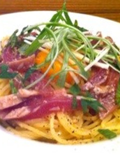 塩麹漬けカツオのペペロンチーノ-レシピのメイン写真