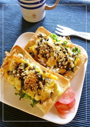 葱×鰹節×塩昆布×胡麻の和トースト-レシピのメイン写真