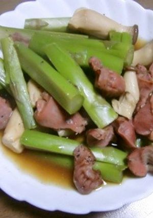 焼き鳥用砂肝をリメイク＋アスパラ＋しめじ-レシピのメイン写真