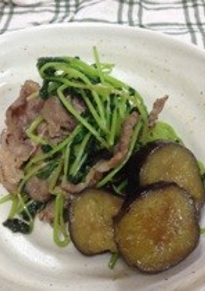 牛肉と豆苗と茄子のニンニク炒め-レシピのメイン写真