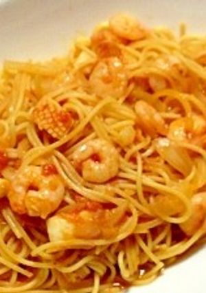 シーフードミックスのトマト風味スパゲティ-レシピのメイン写真