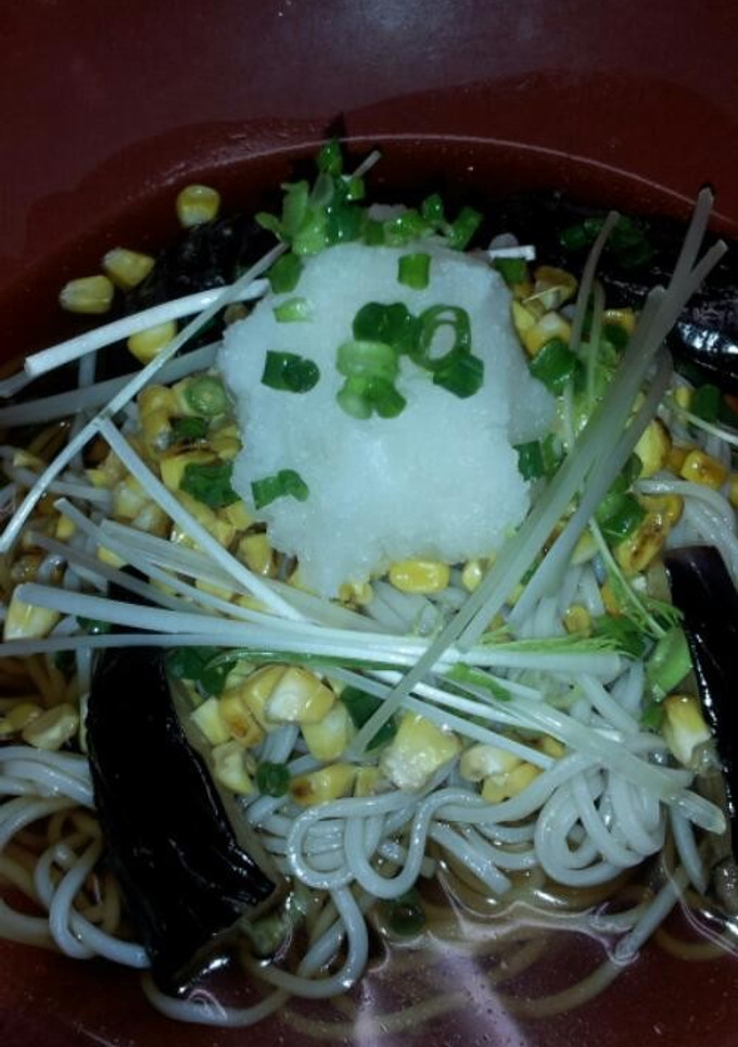 焼きとうもろこしと揚げなすおろし蕎麦-レシピのメイン写真