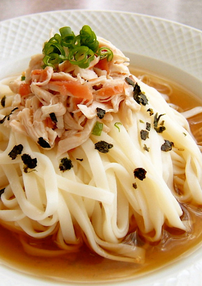 茶っぱり！梅干しとささみの冷しうどん-レシピのメイン写真