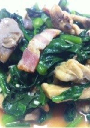 つるむらさきとひらたけの炒め物-レシピのメイン写真