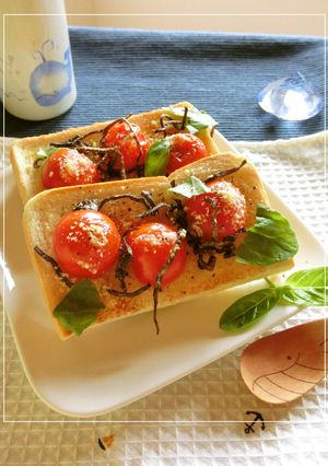 トマト×塩昆布×バジルのトースト-レシピのメイン写真
