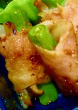 玉ねぎ、いんげん豆、キノコの豚肉巻き-レシピのメイン写真