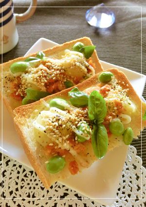 鮭フレ×新じゃが枝豆のバジル風味トースト-レシピのメイン写真