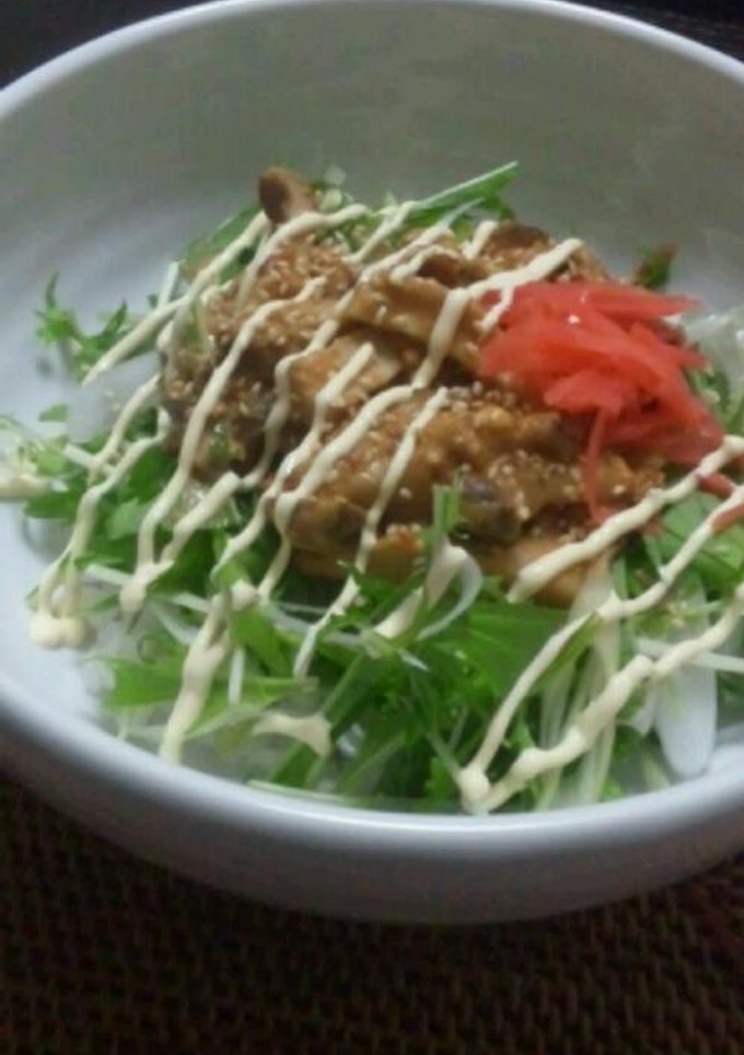 ごまが濃厚！ きのこと水菜のてりマヨ丼-レシピのメイン写真