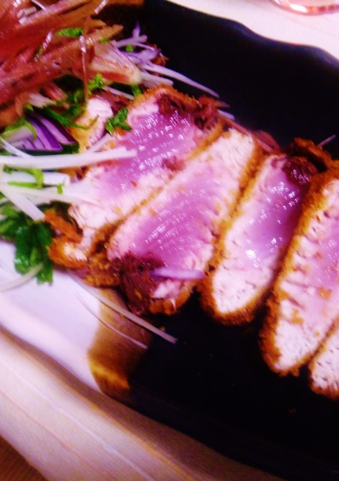 ヨコワマグロのレアフライ☆すだちを添えて-レシピのメイン写真