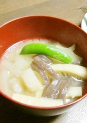 真竹とジャガイモとこんにゃくのお味噌汁-レシピのメイン写真