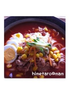 冷トマトスープの簡単サラダのっけうどん-レシピのメイン写真
