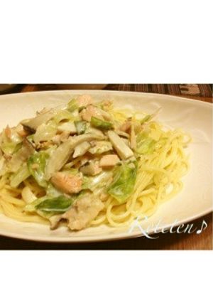 キャベツとサーモンの豆乳クリームパスタ-レシピのメイン写真