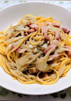 簡単夕飯・昼食！ワンパン舞茸ベーコン和風パスタ-レシピのメイン写真