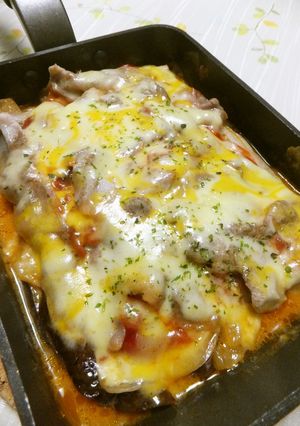 卵焼き器でなすと豚こまのチーズ重ね焼き-レシピのメイン写真