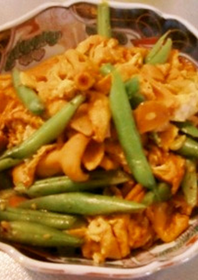 味つけもつといんげんと油揚げの煮びたし-レシピのメイン写真