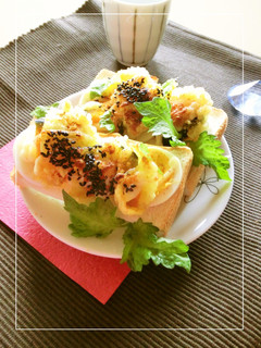 南瓜天と茹で卵と塩昆布のトースト-レシピのメイン写真