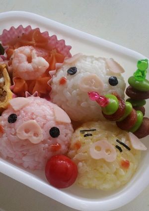 キャラ弁 3匹のブタさん弁当-レシピのメイン写真