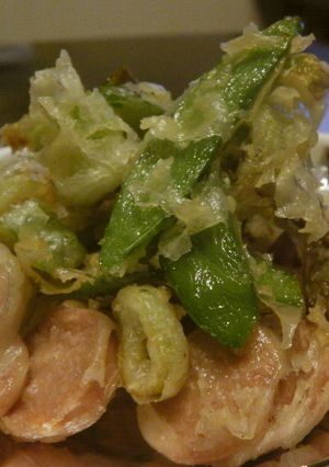 絹サヤと葱と魚肉ソーセージ適当かき揚げ-レシピのメイン写真