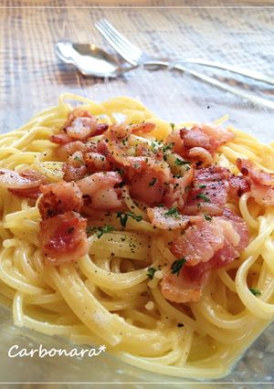 ひとりランチ✽クリーム不使用カルボナーラ-レシピのメイン写真