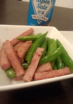スパムとスナップえんどうの激うまおつまみ-レシピのメイン写真