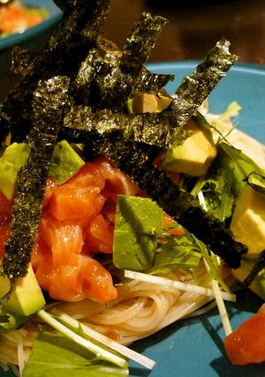 サーモンとアボカドのわさび醤油冷製パスタ-レシピのメイン写真