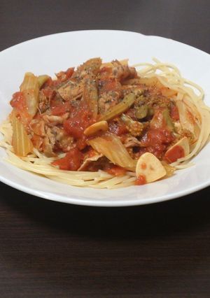 トマトとセロリと豚肉のパスタ-レシピのメイン写真