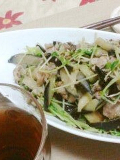 ナスと豆苗の豚肉炒め-レシピのメイン写真
