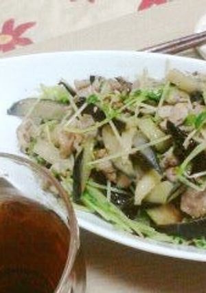 ナスと豆苗の豚肉炒め-レシピのメイン写真