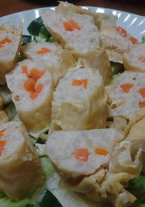 ヘルシー☆ノンオイル湯葉巻チキンロール-レシピのメイン写真