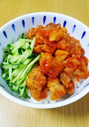 唐揚げリメイク♡うちのケチャダレ甘酢丼♥-レシピのメイン写真
