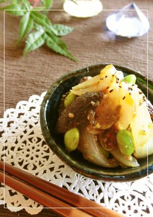 新玉葱と椎茸の海苔・ラー油和え-レシピのメイン写真