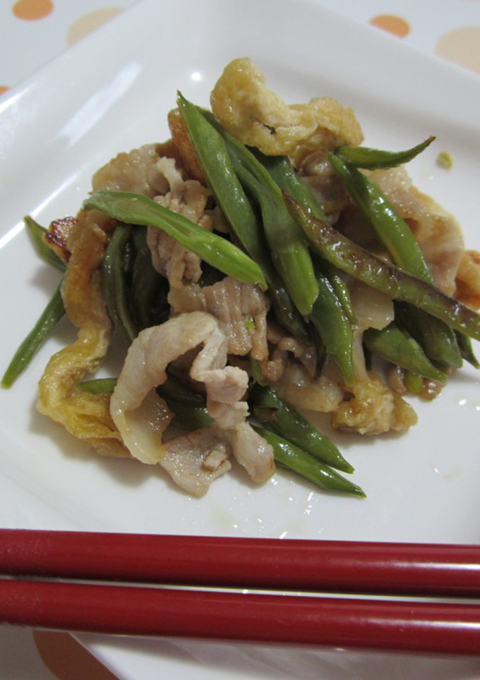 ささげと油揚げと豚バラ肉の炒め物-レシピのメイン写真