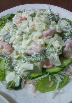 ﾌﾞﾛｯｺﾘｰとｴﾋﾞのﾏﾖｻﾗﾀﾞ-レシピのメイン写真