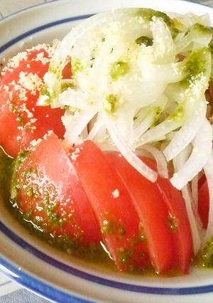 玉ねぎとトマトのバジルソースサラダ-レシピのメイン写真