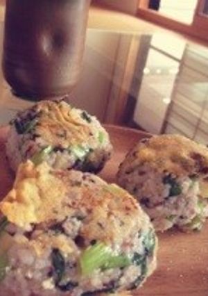 たくあんと小松菜の粉チーズ焼きおにぎり♪-レシピのメイン写真