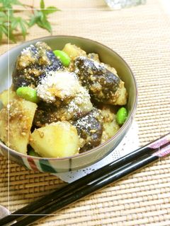 新じゃがと茄子の海苔塩麹胡麻和え-レシピのメイン写真