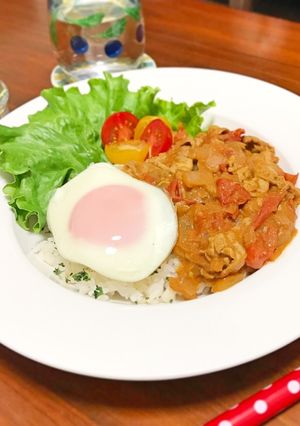 簡単ランチ！トマトと豚肉のカフェ風ごはん-レシピのメイン写真