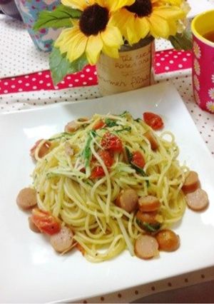 トマトウインナー水菜のペペロン風パスタ-レシピのメイン写真