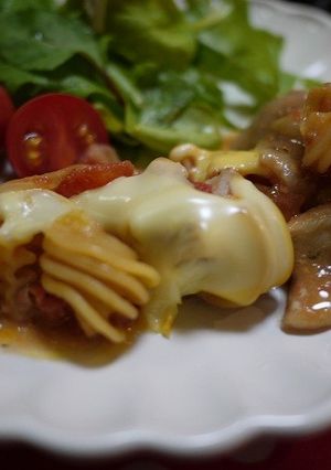 ルクエでチキンとパスタのトマト煮-レシピのメイン写真