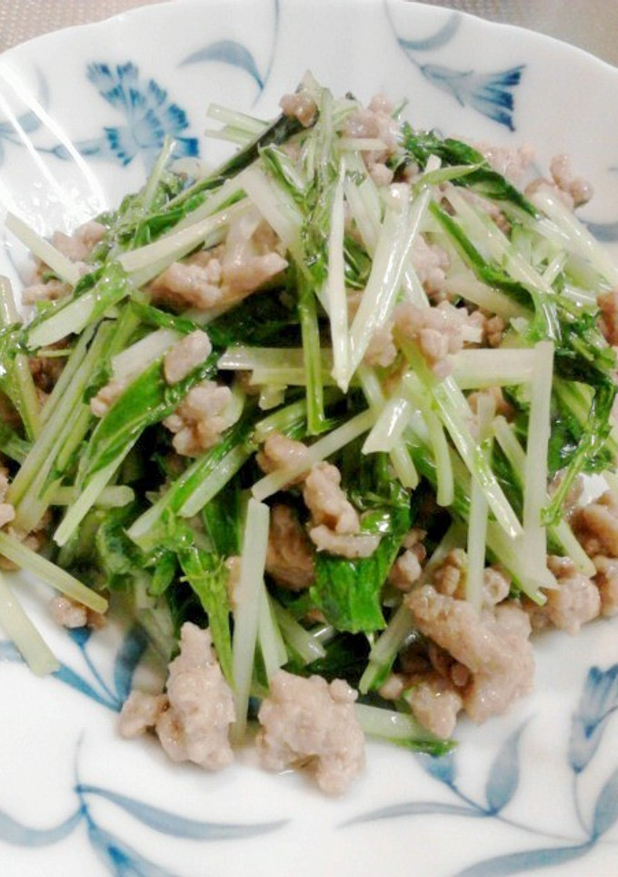 簡単！水菜とひき肉のシャキシャキ炒め-レシピのメイン写真