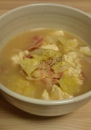 【ずぼら飯】ベーキャベ豆腐コンソメスープ-レシピのメイン写真