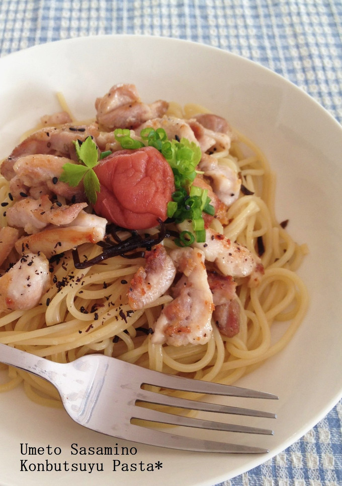 五右衛門風✿梅とささみの昆布つゆパスタ-レシピのメイン写真