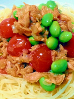 冷製パスタ。ツナ缶とプチトマトで。-レシピのメイン写真