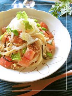 トマトと塩昆布の梅わさびパスタ-レシピのメイン写真
