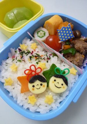 彦星と織姫の七夕キャラ弁　ひな祭りにも♪-レシピのメイン写真